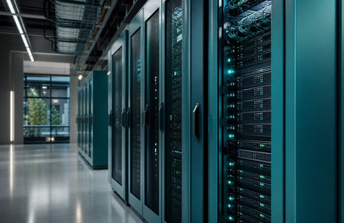 A sleek modern data center where IT Infrastructure lies