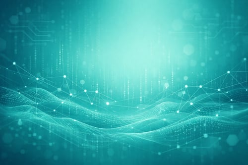 Abstract teal tech flow representing AI data